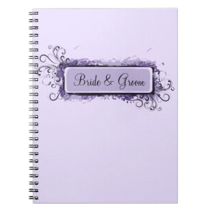 Lila Abstrakt Blommigt Bröllop Anteckningsbok Med Spiral