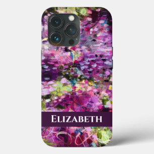 Lila Abstrakt Blommigt med Namn iphone case