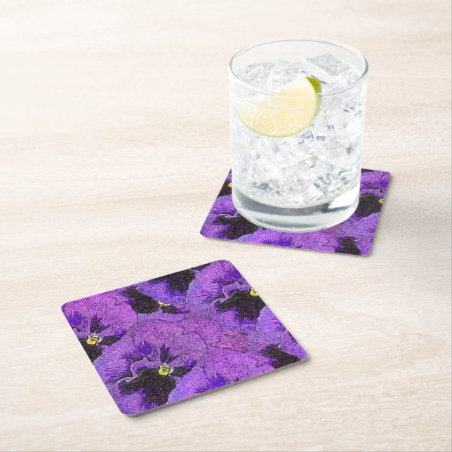 Lila, abstrakt, blommigt underlägg papper kvadrat (Insitu)