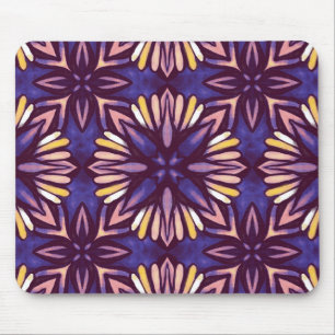 Lila Abstrakt Blommönster Gult Indigo Boho Musmatta