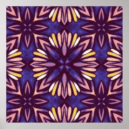 Lila Abstrakt Blommönster Gult Indigo Boho Poster