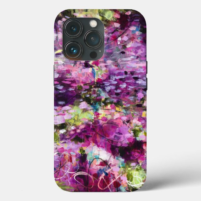 Lila Abstrakt Blommönster iphone case (Baksida )