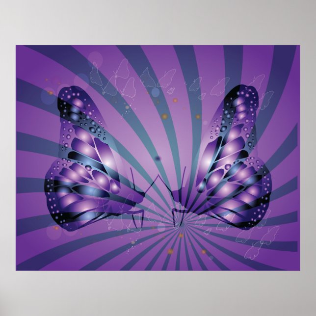 Lila Abstrakt Butterfly med Radiant Vingar Poster (Framsidan)