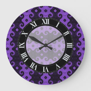 Lila Abstrakt Diamond Öga Curls Mönster Clock Stor Klocka