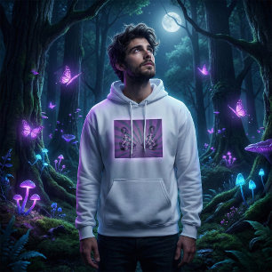 Lila Abstrakt Fjäril med Strålande Vingar Hoodie