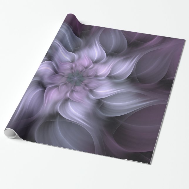 Lila Abstrakt Fractal Flower Presentpapper (Utrullad)