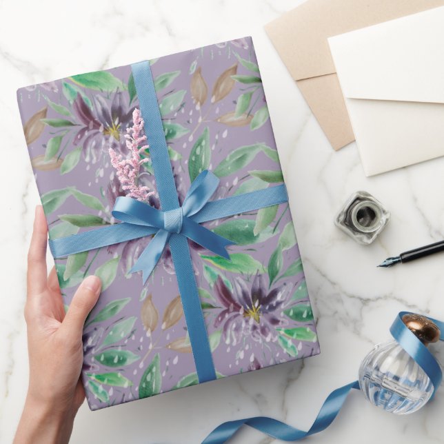 Lila Abstrakt Fryst Lotus Watercolor Presentpapper (Gifting)