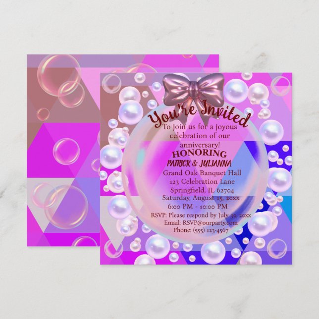 Lila Abstrakt Hett Crystal-annons på årsdagen Inbjudningar (Fram/baksida)