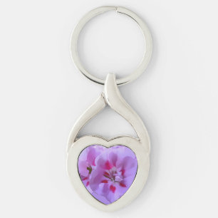 Lila Abstrakt Hibiskusblomma Twisted Heart Silverfärgad Nyckelring