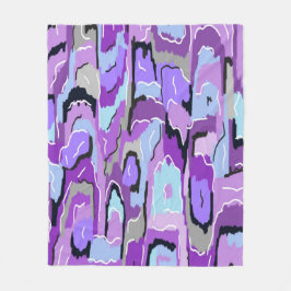 Lila Abstrakt med blått och svart Fleecefilt