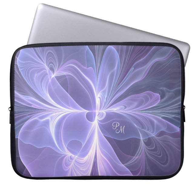 Lila Abstrakt Modern Fraktal Konst Initialer Laptop Fodral (Framsidan)