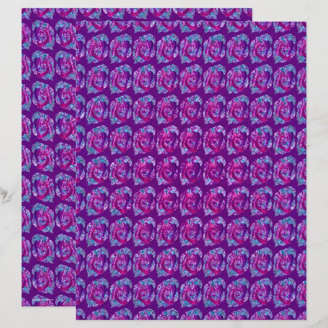 Lila Abstrakt Rosor Scrapbookpapper 2-Sidig Sida (Fram/baksida)