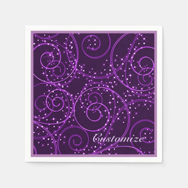 Lila Abstrakt Twinkling Stars Swirl Napkins Pappersservett (Framsidan)