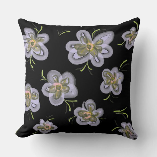 Lila Abstrakt Vår blommor (svart) Kudde (Framsida)