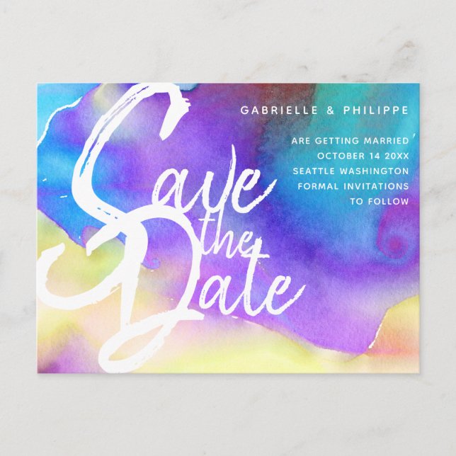 Lila Abstrakt Vattenfärg, fetstil, Chic och modern Vykort (Framsida)