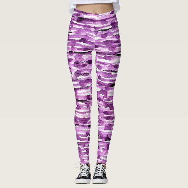 Lila Abstrakt Watercolor Rand Leggings (Framsida)
