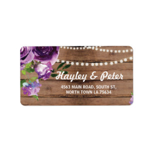 Lila Adressetiketter Stickers Wood Flowers