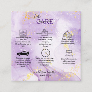 Lila Aesthetic Cake Care Square Affärskort Fyrkantigt Visitkort