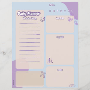Lila Aesthetic Daily Planner Page Page Reklamblad