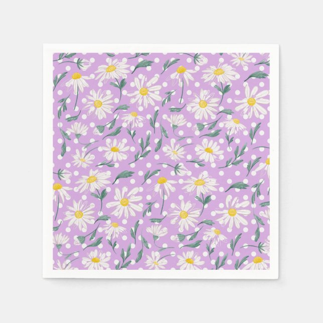 LILA AESTHETIC VÅR BLOMMIGT DAISY DECOUPAGE PAPPERSSERVETT (Framsidan)