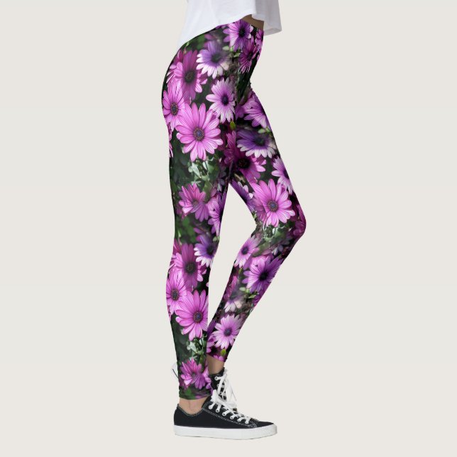 Lila African Daisy Flowers Nature Mönster Leggings (Höger)
