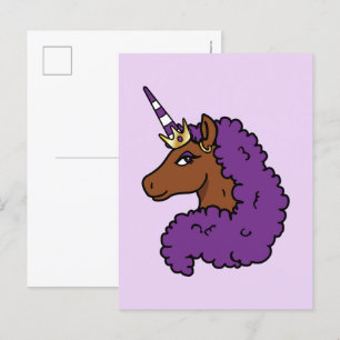 Lila Afro Unicorn Vykort