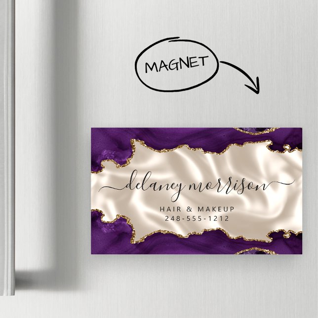 Lila Agat Guld Glitter Elfenben Lyx Magnetiska Visitkort (Skapare uppladdad)