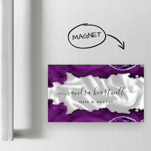 Lila Agat Silver Glitter Lyx Magnetiska Visitkort