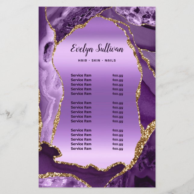 Lila agate faux foil pris list fluor flygblad (Framsidan)