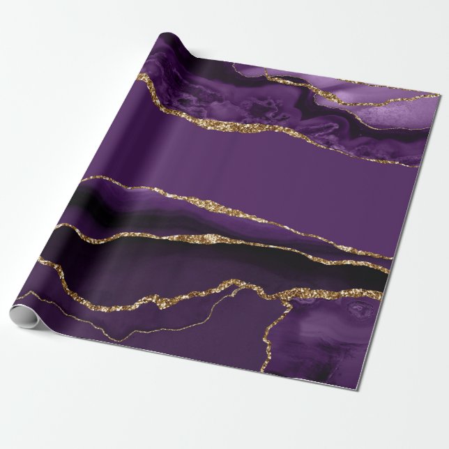 Lila Agate Faux Guld Glitter Presentpapper (Utrullad)
