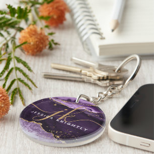 Lila Agate Geode Guld Glitter-skript Monogram