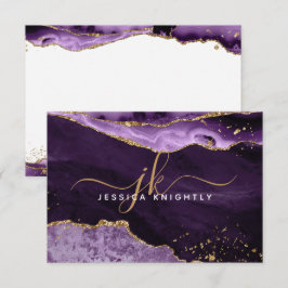 Lila Agate Geode Guld Glitter-skript Monogram Anteckningskort