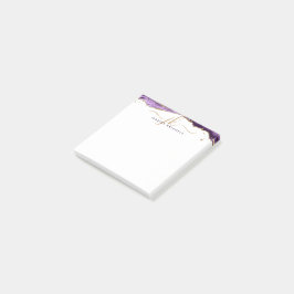 Lila Agate Geode Guld Glitter-skript Monogram Post-it Block