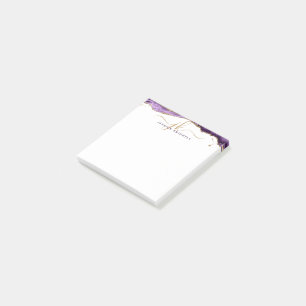 Lila Agate Geode Guld Glitter-skript Monogram Post-it Block