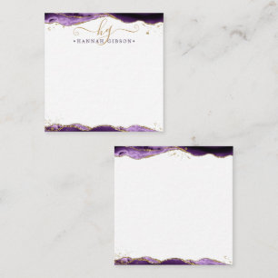 Lila Agate Geode Script Monogram Guld Glitter Anteckningskort