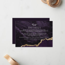 Lila Agate & Guld Bröllop Script Information Card Anteckningskort
