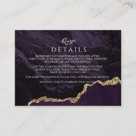 Lila Agate & Guld Bröllop Script Information Card Tilläggskort