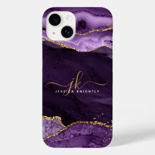 Lila Agate Guld Glitter Skriptmonogram Namn