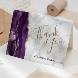 Lila Agate Guld Grått Marble Bröllop Tack Kort
