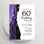Lila Agate Guld White 60: e födelsedagen<br><div class="desc">Lila,  vitt och guld agat 60:e födelsedagsfest inbjudan. Elegantens moderna design med vattenfärgad bakgrund,  faux glitter guld och typsnitt för färgskript. Trendig inbjudan-kortets perfekt för en snyggt kvinnor i firande. Skrivna Zazzle-inbjudningar eller digital utskrivbar mall för omedelbar nedladdning.</div>