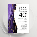 Lila Agate Guld White Surprise 40:e födelsedagen Inbjudningar<br><div class="desc">Lila,  vit och guld är 40 år gamla festinbjudan. Elegantens moderna design med vattenfärgad bakgrund,  faux glitter guld och typsnitt för färgskript. Trendig inbjudan-kortets perfekt för en snyggt kvinnor i firande. Skrivna Zazzle-inbjudningar eller digital utskrivbar mall för omedelbar nedladdning.</div>