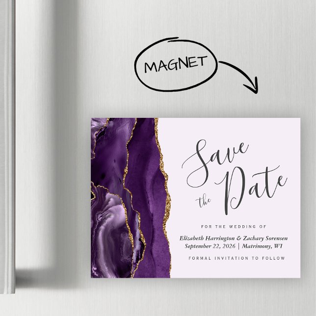 Lila Agate Lilac Bröllop Magnetic Save Date (Skapare uppladdad)