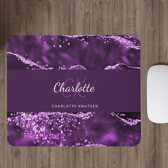 Lila agate marble monogram namn musmatta (Skapare uppladdad)