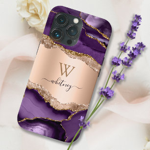 Lila Agate Marble Ro Guld Glitter Modern