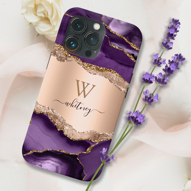 Lila Agate Marble Ro Guld Glitter Modern (Skapare uppladdad)