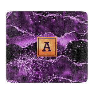 Lila agate marble stone guld monogram