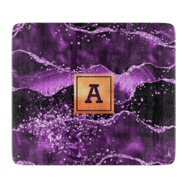 Lila agate marble stone guld monogram (Framsidan)