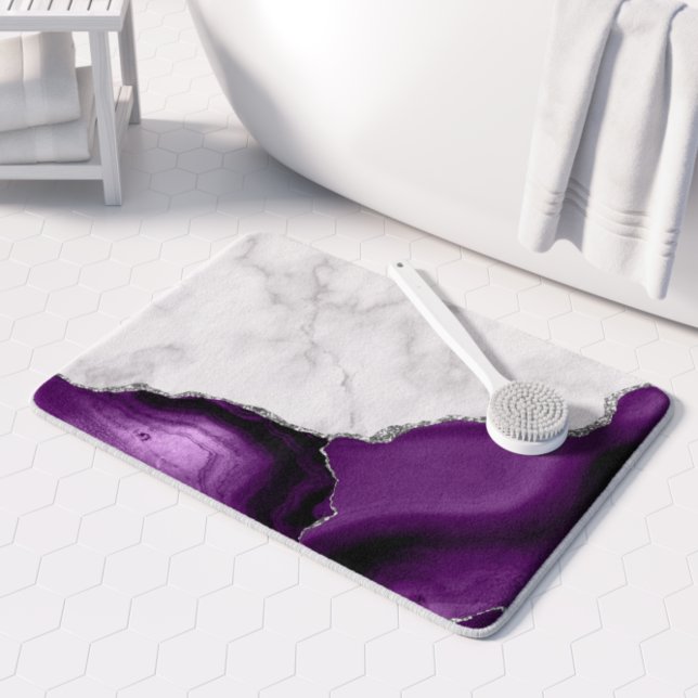 Lila Agate Silver Glitter White Marble Badrumsmatta (Skapare uppladdad)