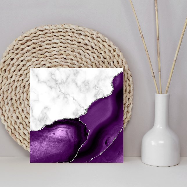 Lila Agate Silver Glitter White Marble Kakelplatta (Skapare uppladdad)