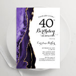 Lila Agate White Guld 40:e födelsedagen Inbjudningar<br><div class="desc">Lila,  vit och guld går upp i 40-årsfestinbjudan. Elegantens moderna design med vattenfärgad bakgrund,  faux glitter guld och typsnitt för färgskript. Trendig inbjudan-kortets perfekt för en snyggt kvinnor i firande. Skrivna Zazzle-inbjudningar eller digital utskrivbar mall för omedelbar nedladdning.</div>